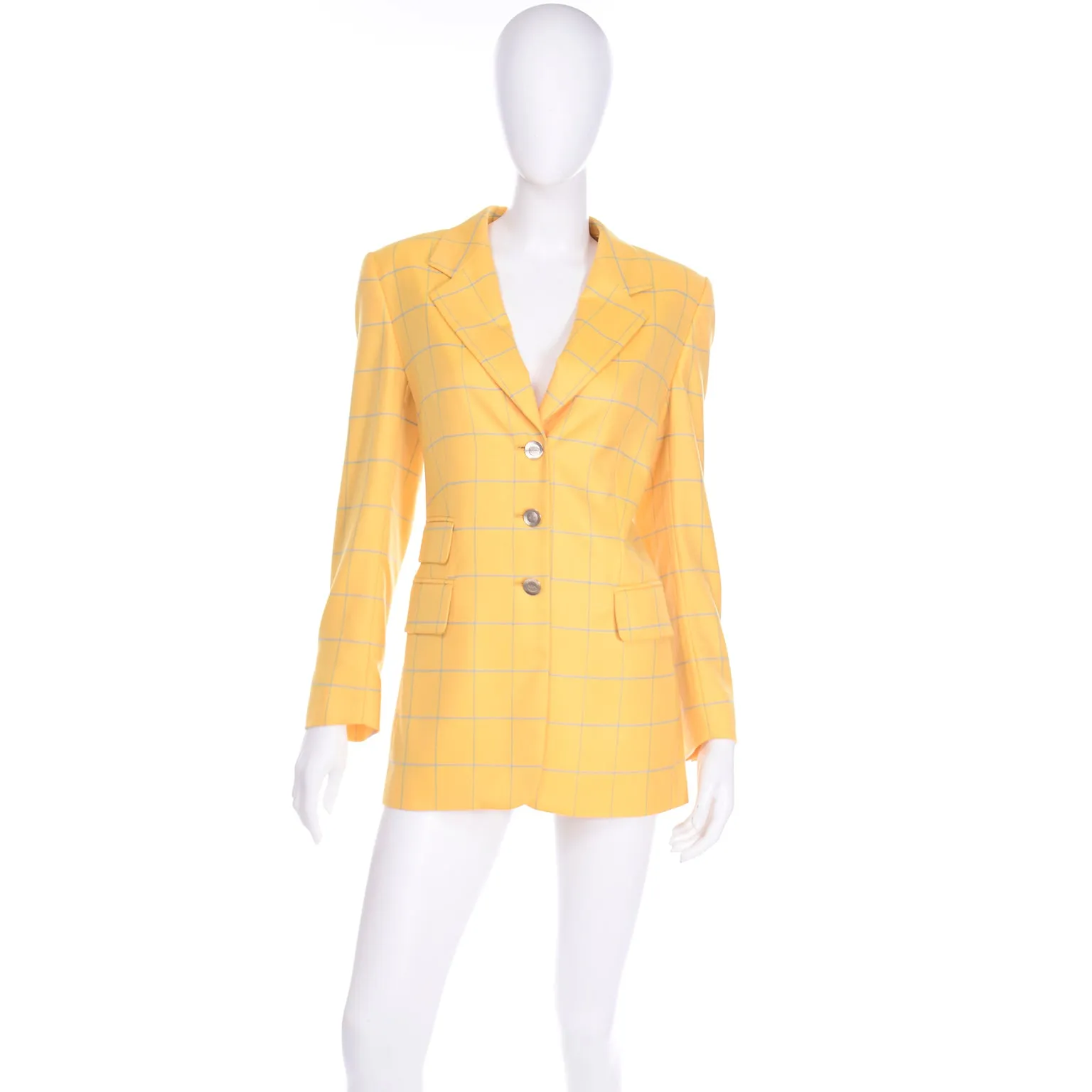 Margaretha Ley Escada Blazer Yellow and Blue Cashmere Windowpane Jacket