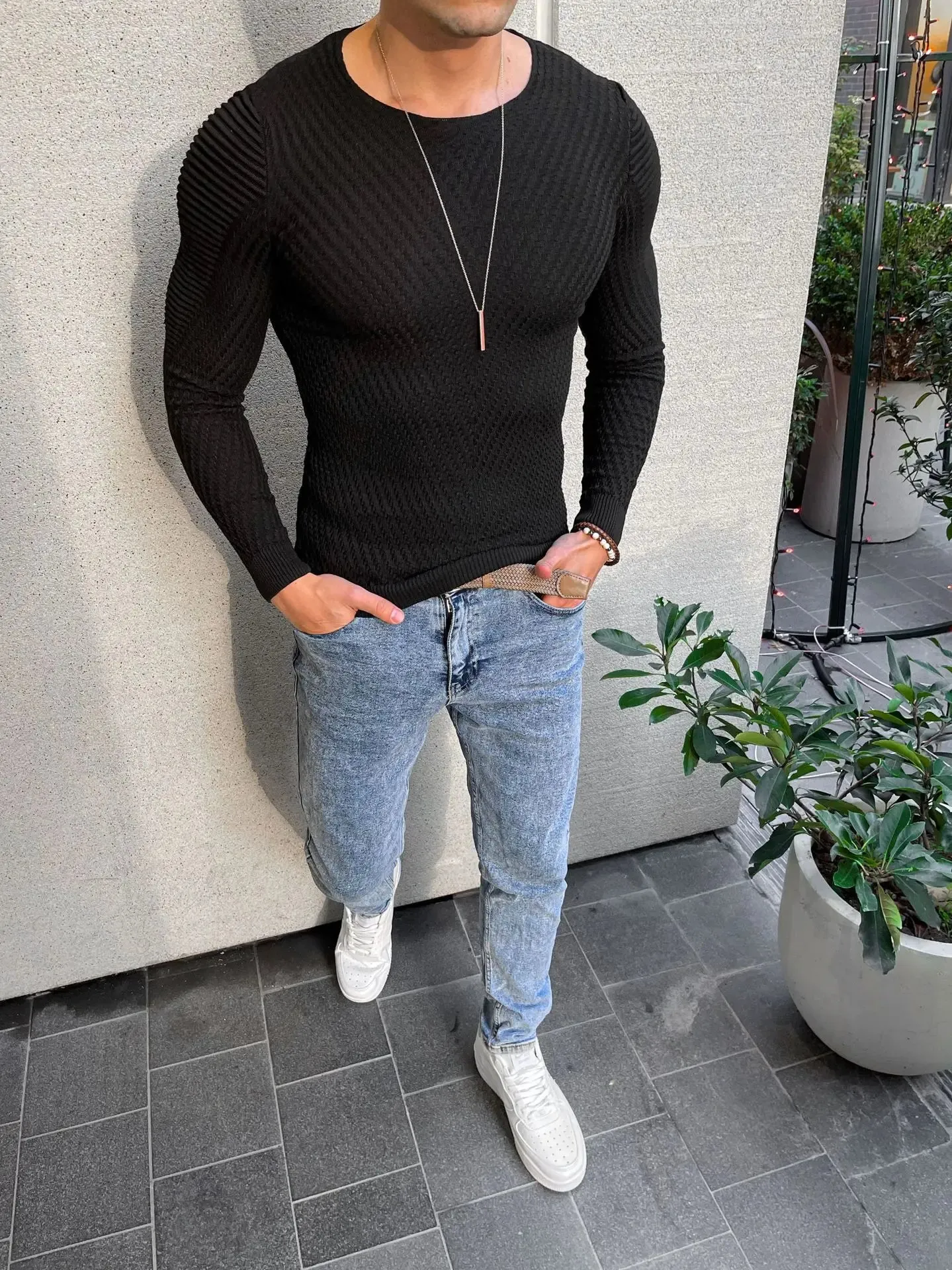 Men's O-Neck Pullover, Solid Color, Long Sleeve, Warm, Slim Sweaters. Men's Sweaters/Male Clothing