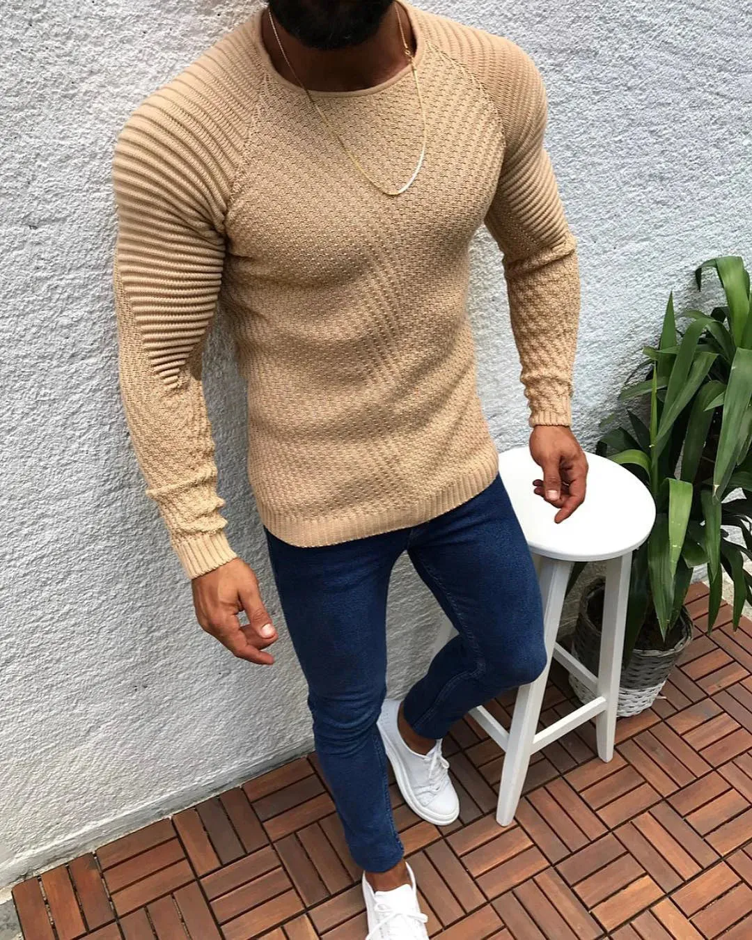 Men's O-Neck Pullover, Solid Color, Long Sleeve, Warm, Slim Sweaters. Men's Sweaters/Male Clothing