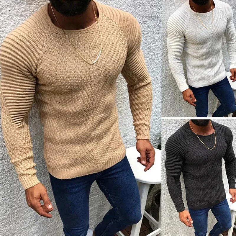 Men's O-Neck Pullover, Solid Color, Long Sleeve, Warm, Slim Sweaters. Men's Sweaters/Male Clothing
