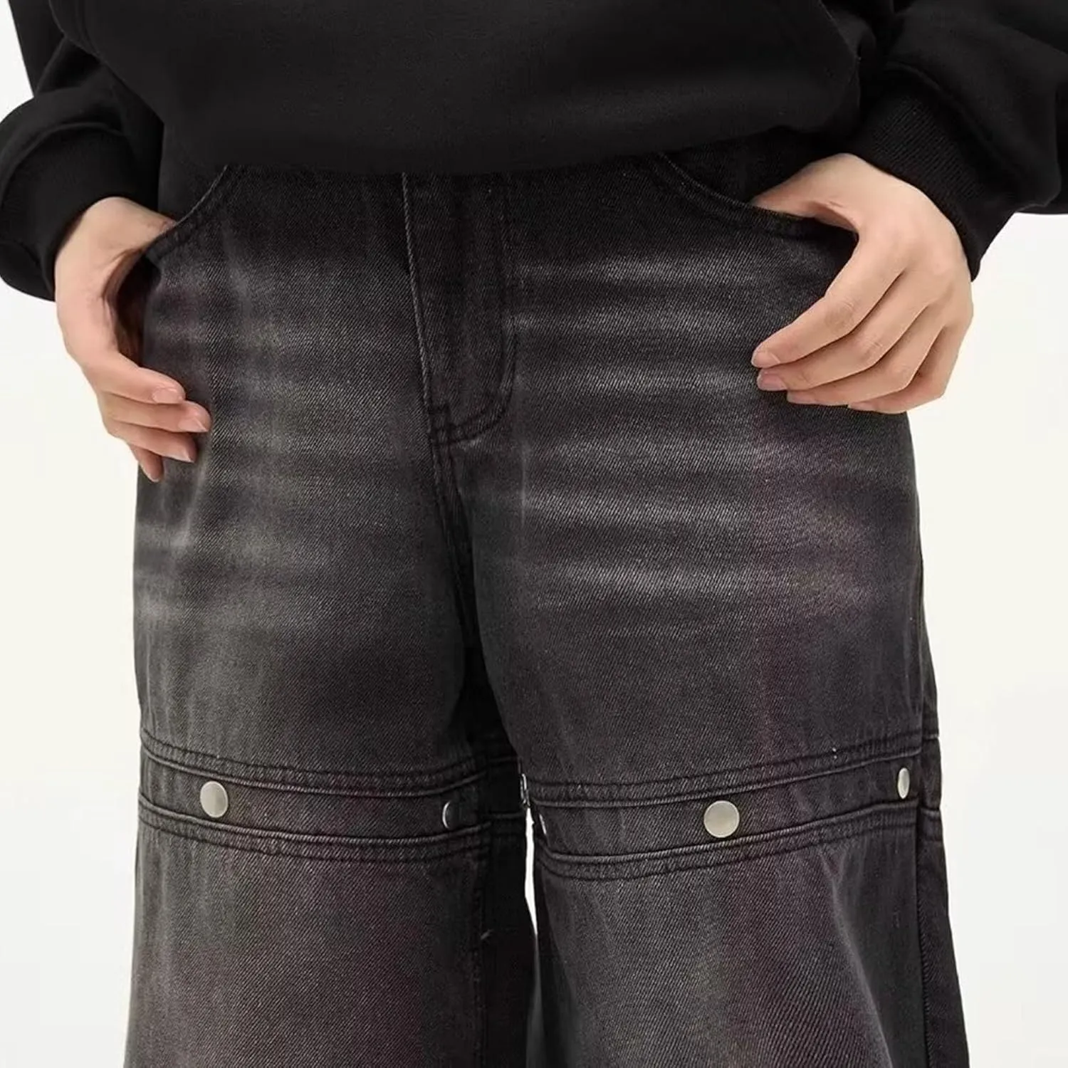 Men's Rivet Loose Work Pants Straight Slim Fit Casual Jeans Comfortable Stretch Elastic Waistband Pockets
