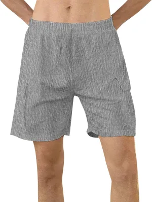 Mens Summer Casual Shorts Textured Solid Color Lightweight Combat Cozy Daily Pants Pull On Quick Dry Beach Vacation Bermuda