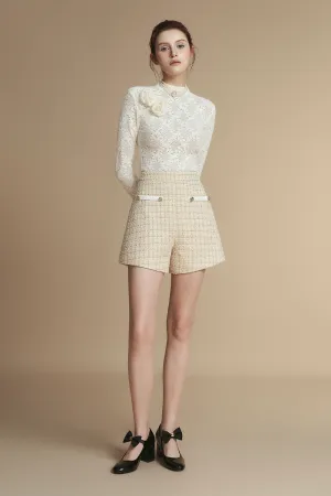 Myra Flared High Waist Tweed Mini Shorts