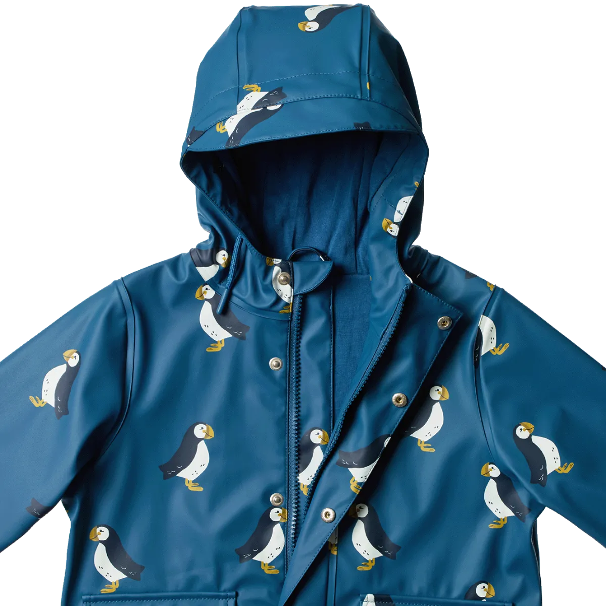 Nature Baby Raincoat Puffin Teal Print