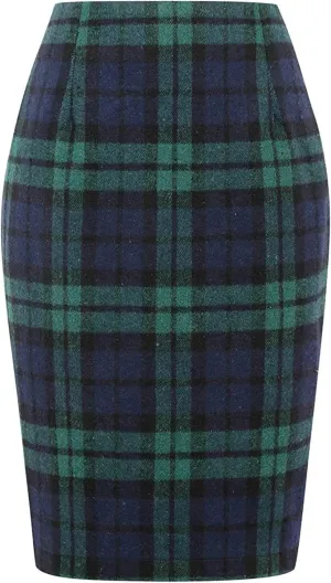 Pencil Skirt Women Pencil Plaid Skirts for Women Fall Winter High Waisted Bodycon Knee Length Wool Midi Skirt