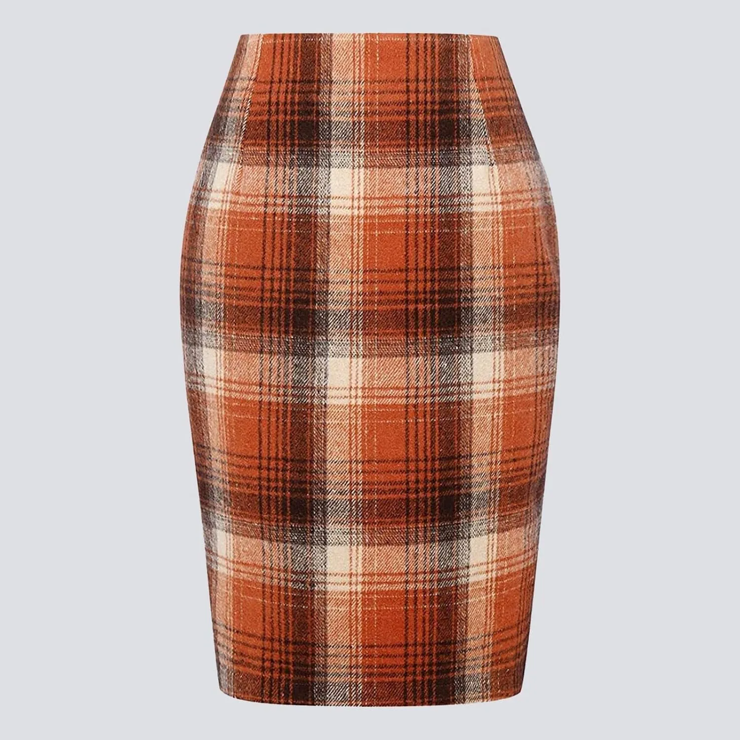 Pencil Skirt Women Pencil Plaid Skirts for Women Fall Winter High Waisted Bodycon Knee Length Wool Midi Skirt