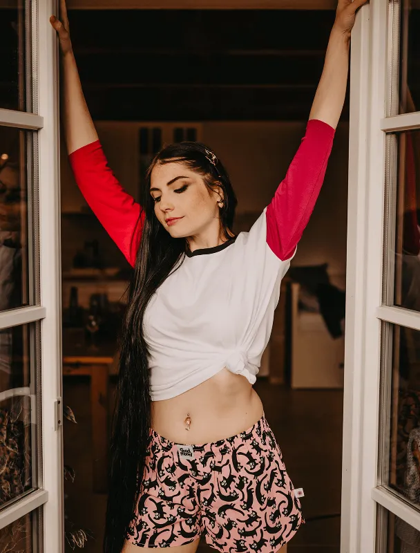 Pink and Black Cats Loose Womens Boxer Shorts