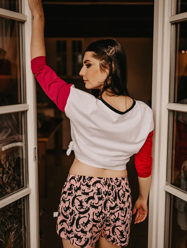 Pink and Black Cats Loose Womens Boxer Shorts
