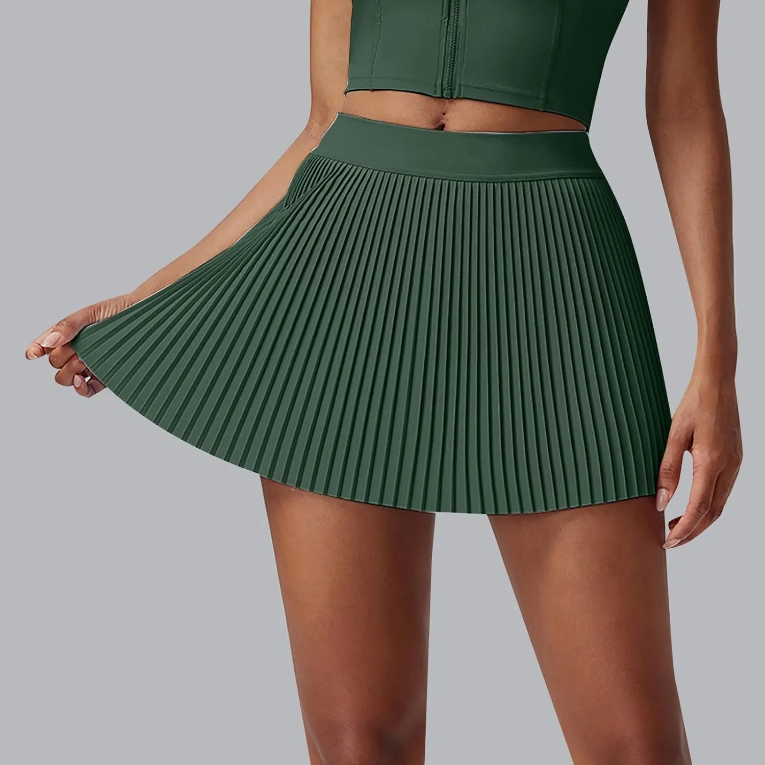 Plus Size Skirt for Sports High Elastic Waist Trendy A-Line Pleated Casual Athletic Yoga Skirts with Pockets Shorts