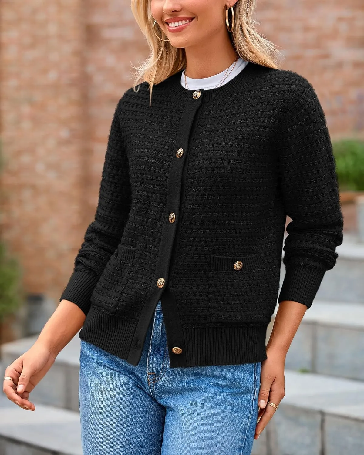 PRETTYGARDEN Women's Cardigan Sweaters 2025 Spring Long Sleeve Button Down Open Front Chunky Knitted Jackets Cute Outwear