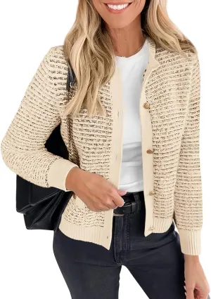 PRETTYGARDEN Women's Cardigan Sweaters 2025 Spring Long Sleeve Button Down Open Front Chunky Knitted Jackets Cute Outwear