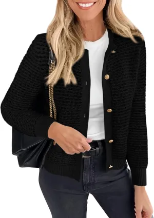 PRETTYGARDEN Women's Cardigan Sweaters 2025 Spring Long Sleeve Button Down Open Front Chunky Knitted Jackets Cute Outwear