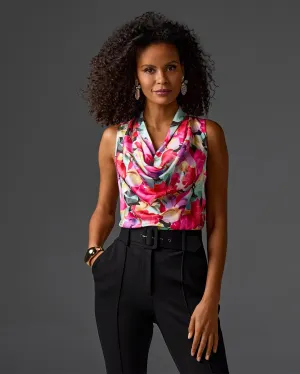 Print Marilyn Cowl Neck Charmeuse Blouse Spring Soiree