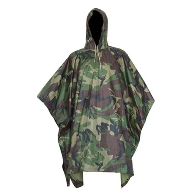 Rain Military Waterproof Camo Raincoat - Poncho for Camping, Fishing, Motorcycle, etc.
