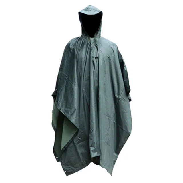 Rain Military Waterproof Camo Raincoat - Poncho for Camping, Fishing, Motorcycle, etc.