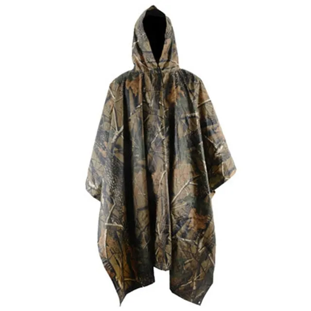 Rain Military Waterproof Camo Raincoat - Poncho for Camping, Fishing, Motorcycle, etc.