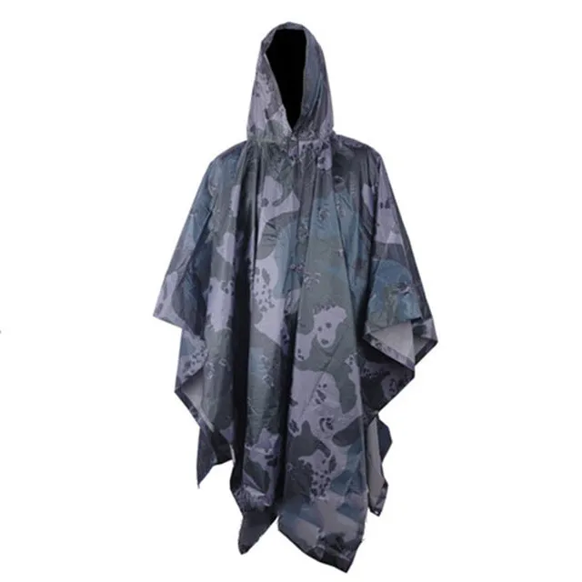 Rain Military Waterproof Camo Raincoat - Poncho for Camping, Fishing, Motorcycle, etc.