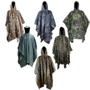 Rain Military Waterproof Camo Raincoat - Poncho for Camping, Fishing, Motorcycle, etc.