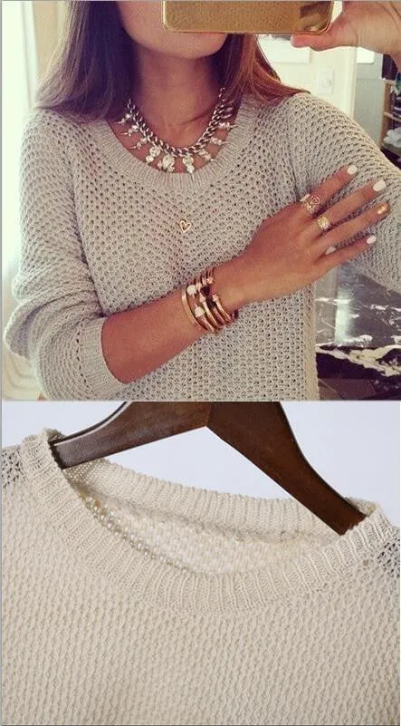 Round Collar Hollow Out Thin Casual Sweater