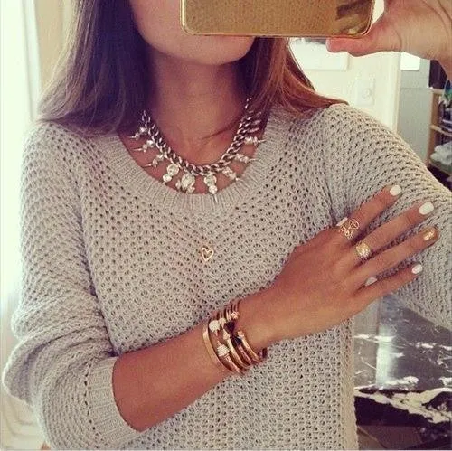 Round Collar Hollow Out Thin Casual Sweater