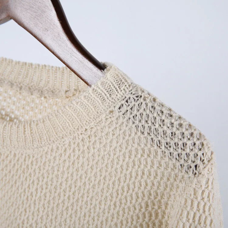 Round Collar Hollow Out Thin Casual Sweater