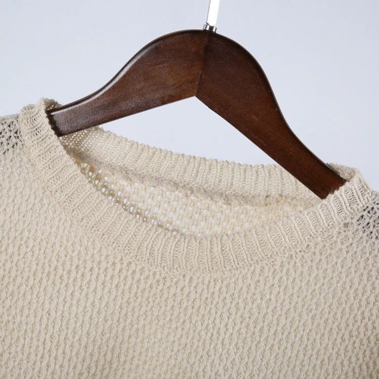 Round Collar Hollow Out Thin Casual Sweater