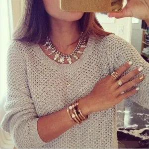 Round Collar Hollow Out Thin Casual Sweater
