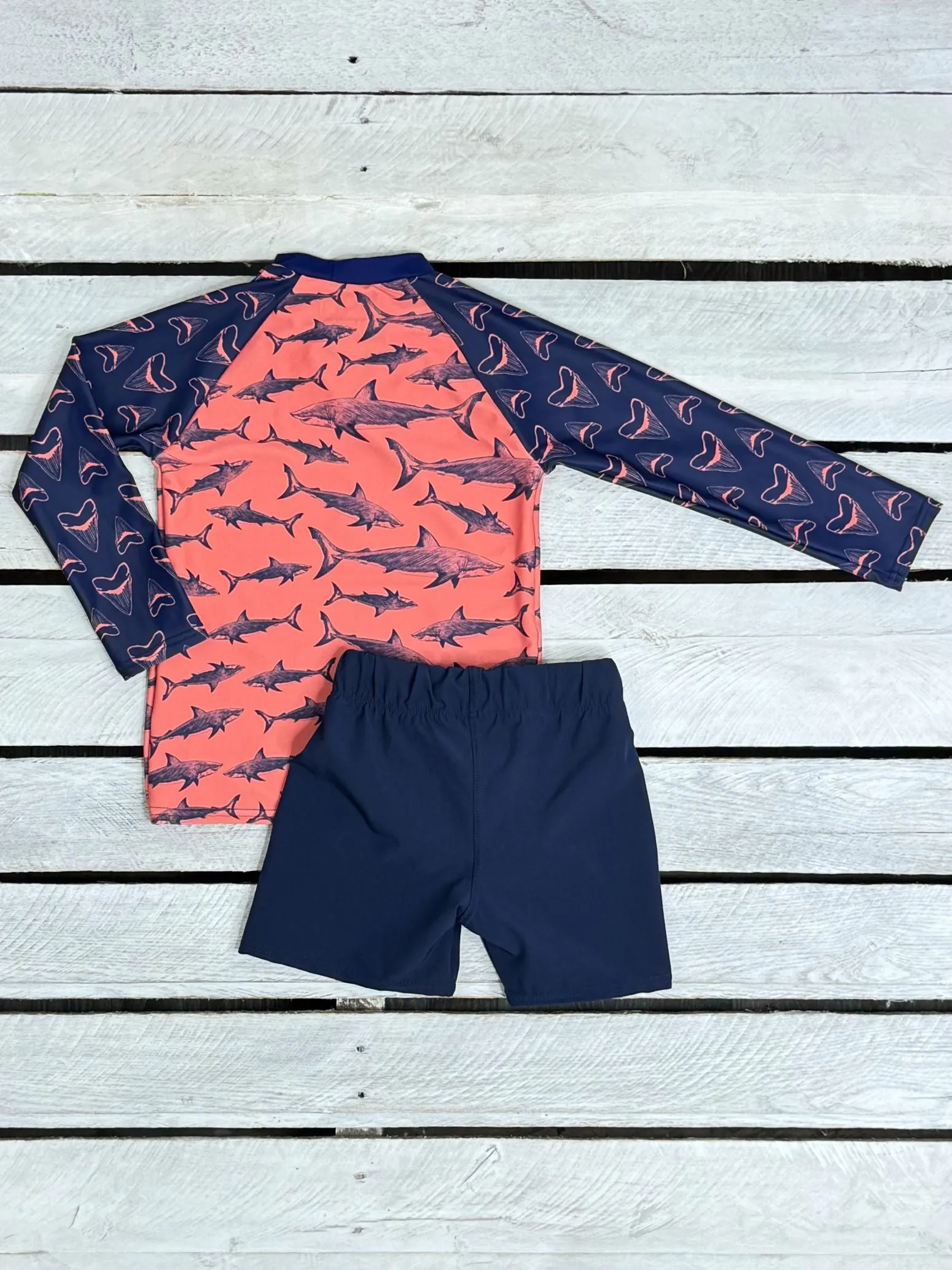 Shark Bite Long Sleeve Rash Guard and Swim Bottom Set