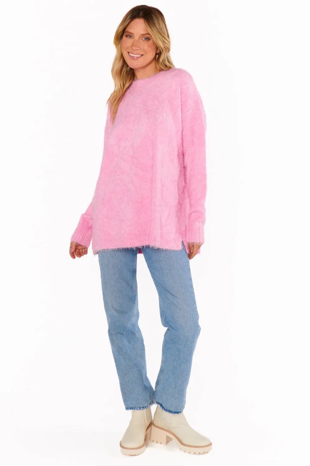 Show Me Your Mumu Bonfire Sweater in Pink Fuzzy Knit