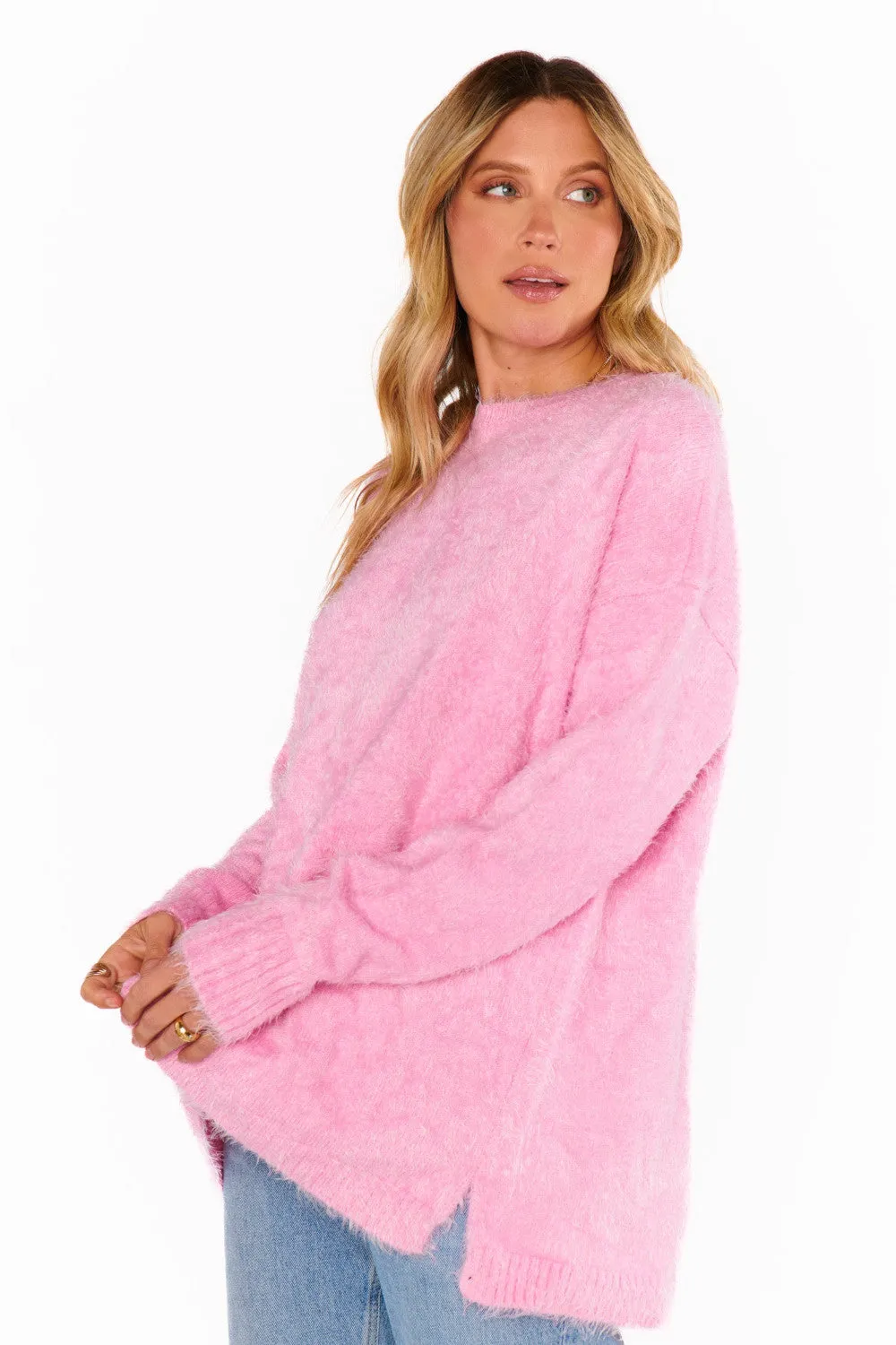 Show Me Your Mumu Bonfire Sweater in Pink Fuzzy Knit