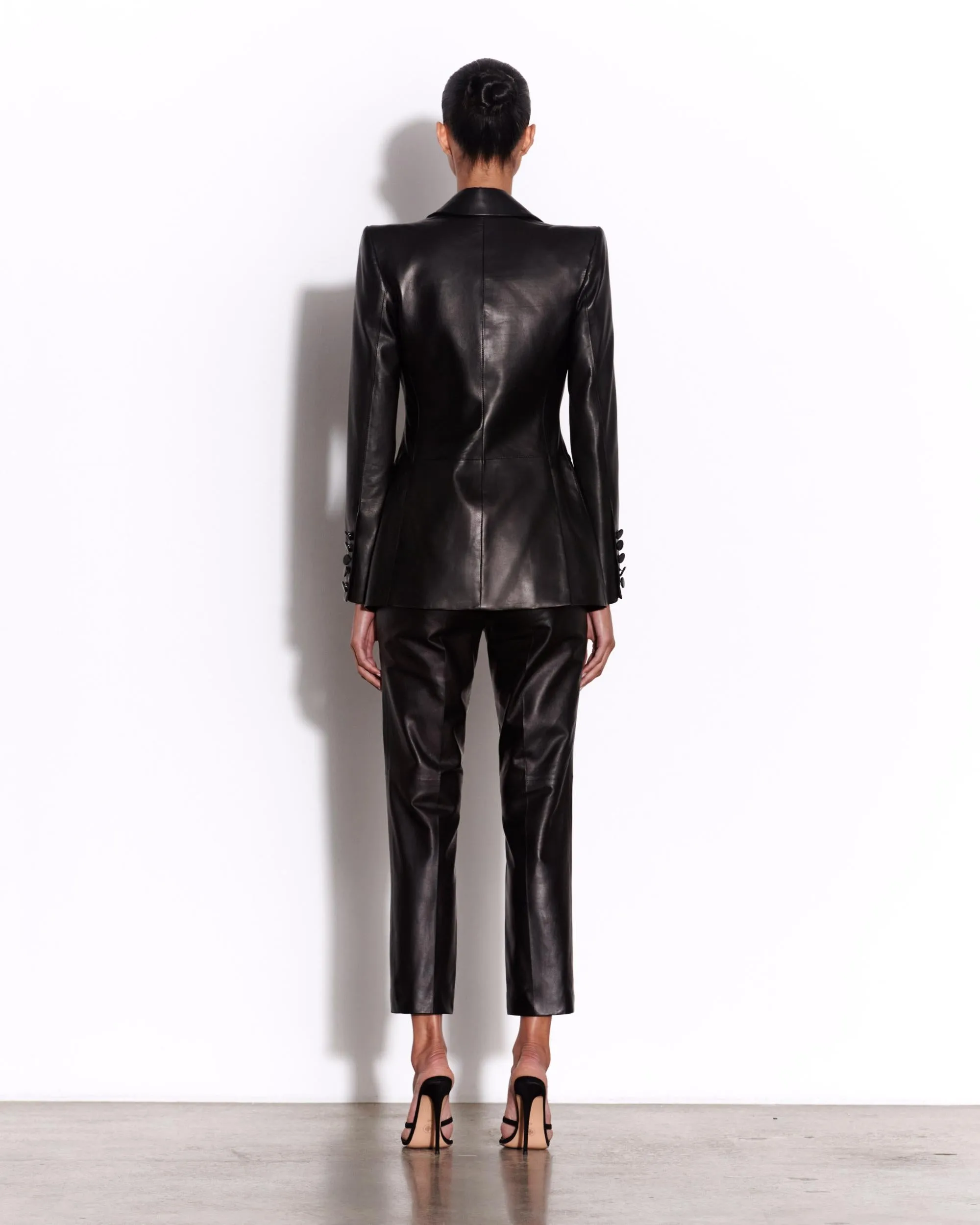Single Breasted Fitted Blazer in Leather