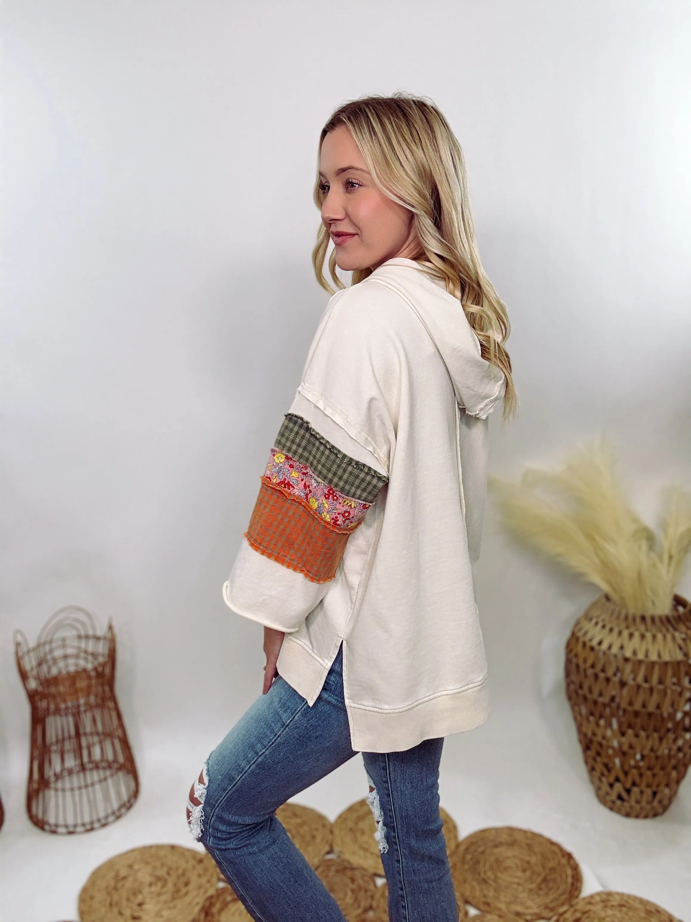 Spring Patchwork 3/4 Wide Sleeve Hoodie