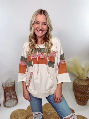 Spring Patchwork 3/4 Wide Sleeve Hoodie