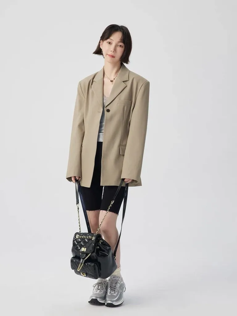 Structured Pocket Blazer in Khaki