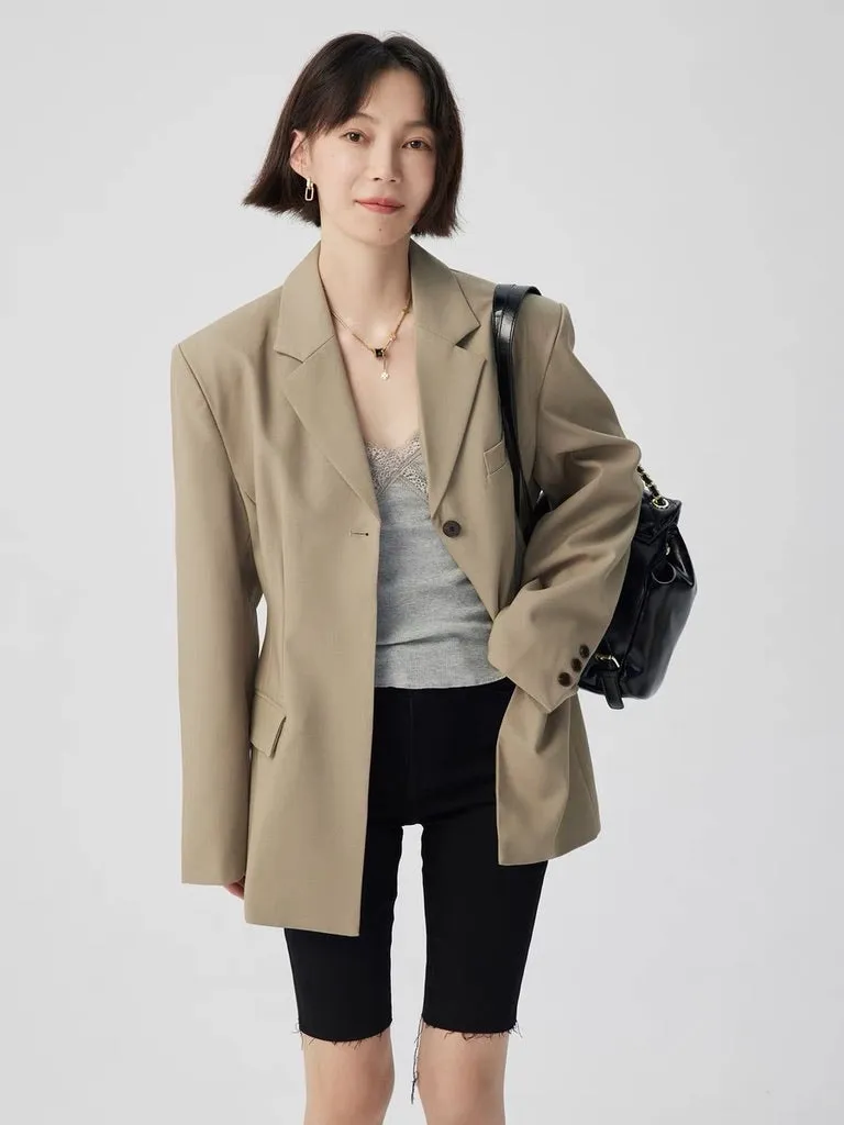 Structured Pocket Blazer in Khaki