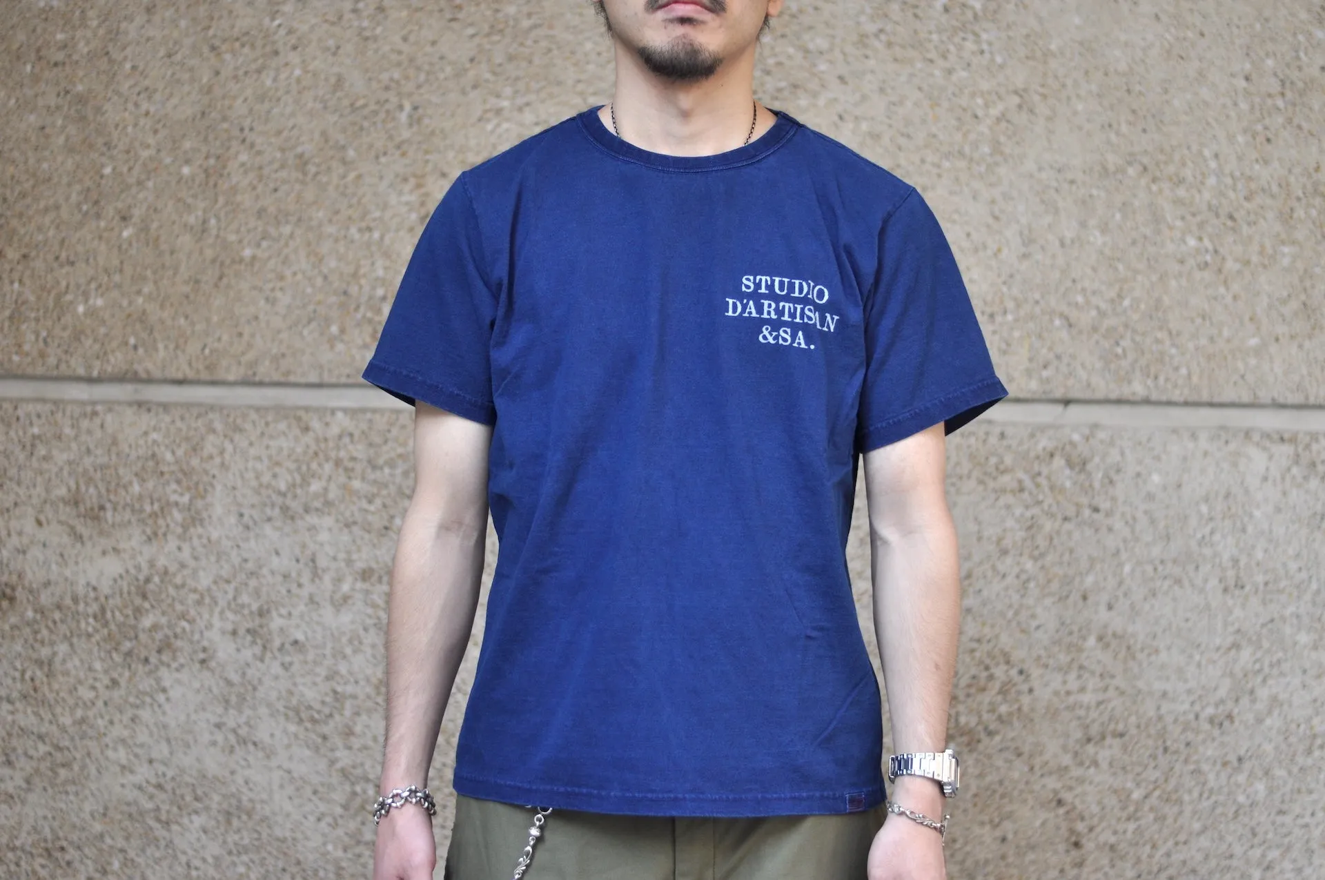 Studio D'Artisan 6oz "Denim Master" Natural Indigo Dyed Tee (Genuine Indigo)