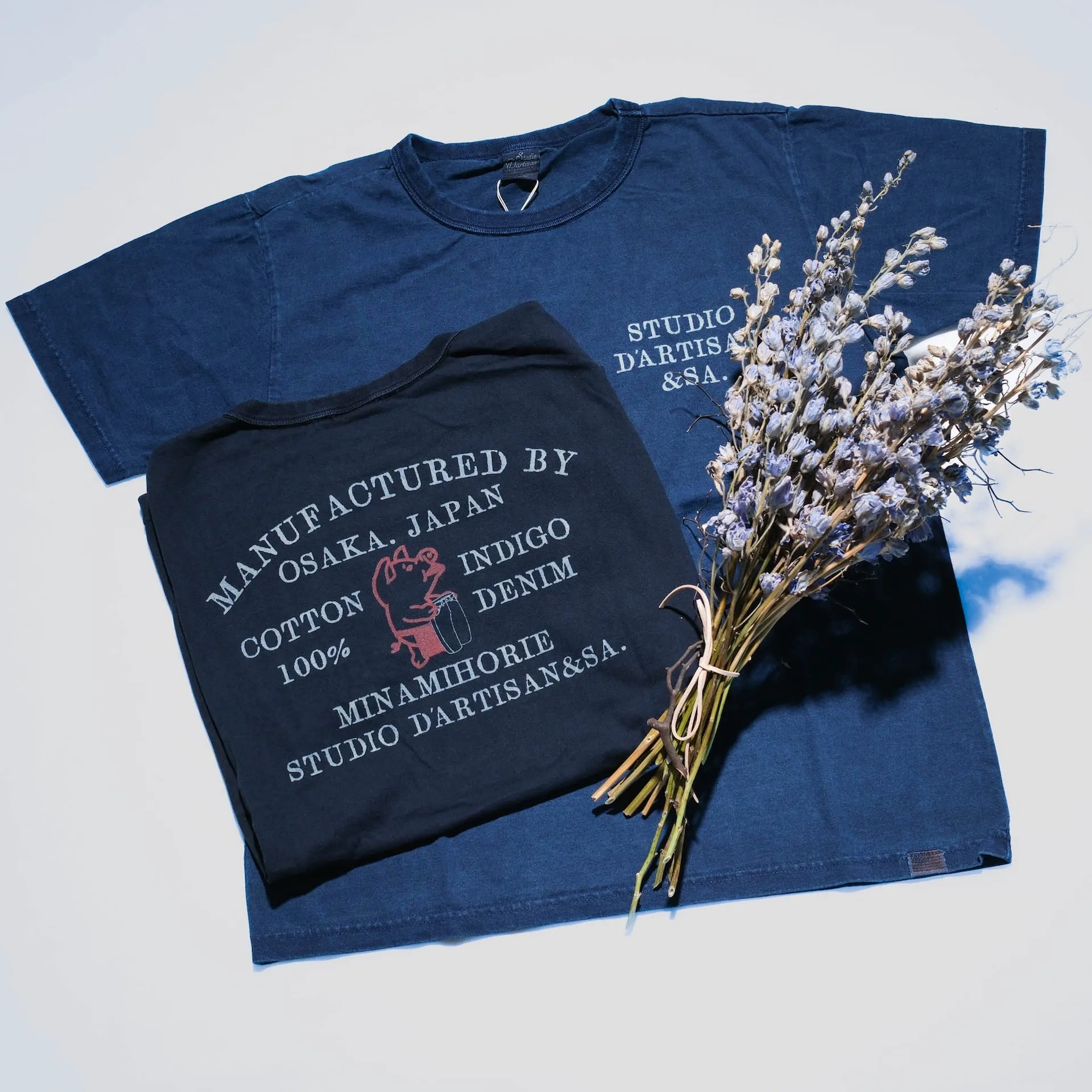 Studio D'Artisan 6oz "Denim Master" Natural Indigo Dyed Tee (Genuine Indigo)