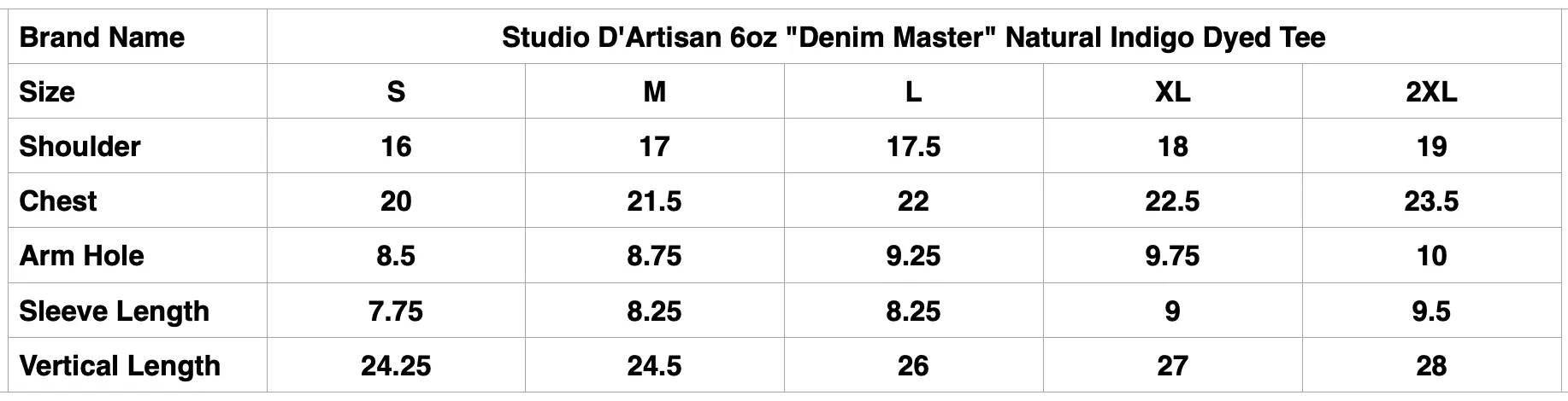 Studio D'Artisan 6oz "Denim Master" Natural Indigo Dyed Tee (Genuine Indigo)