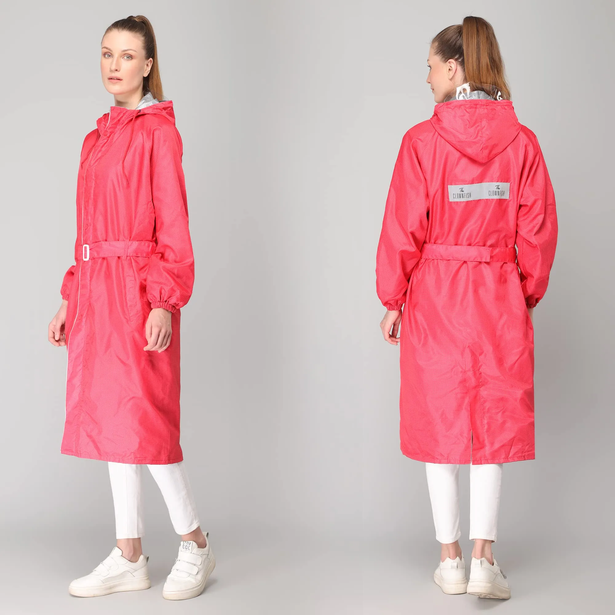 THE CLOWNFISH Polyester Raincoats For Women Waterproof Reversible Double Layer. Brilliant Pro Series (Red, Xx-Large)
