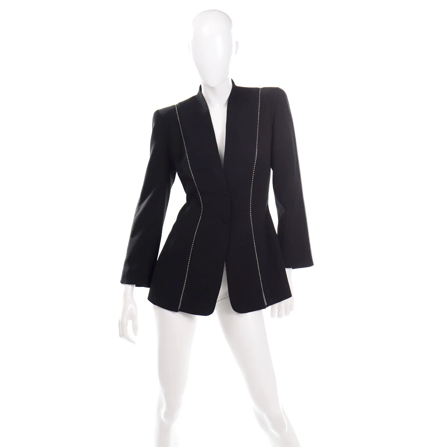 Thierry Mugler Vintage Black Blazer Jacket with Ball Chain Detail