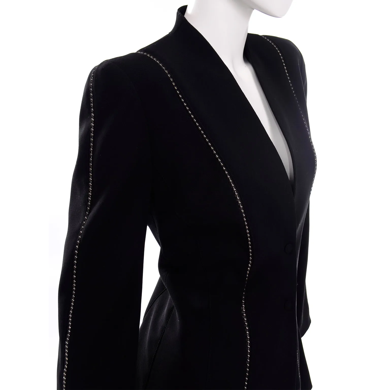 Thierry Mugler Vintage Black Blazer Jacket with Ball Chain Detail
