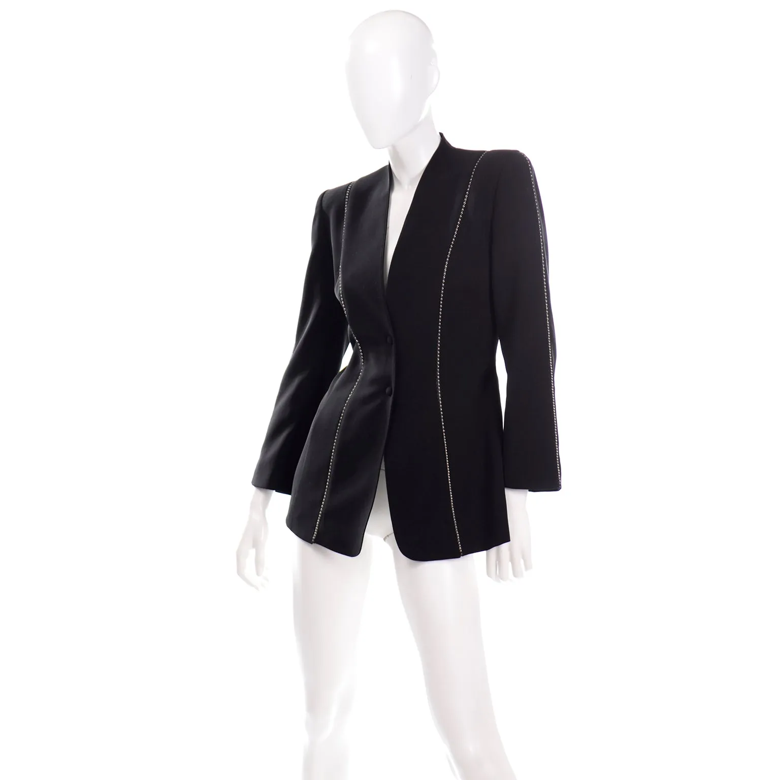 Thierry Mugler Vintage Black Blazer Jacket with Ball Chain Detail
