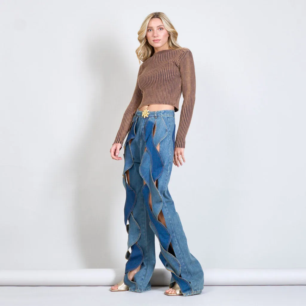 Twisted chic cutout denim jeans wholesale