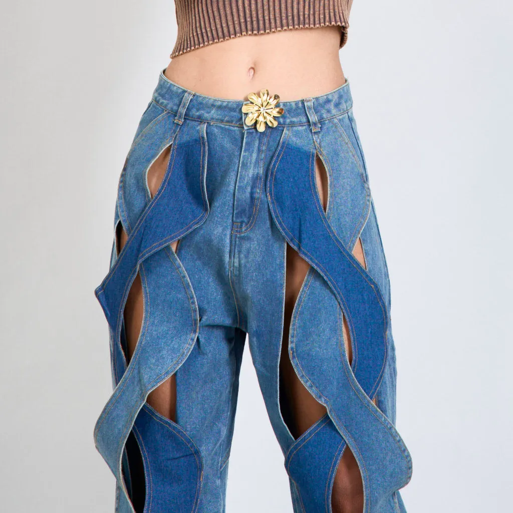 Twisted chic cutout denim jeans wholesale