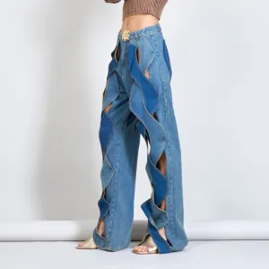 Twisted chic cutout denim jeans wholesale
