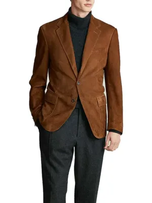 Two Button Brown Suede Leather Blazer
