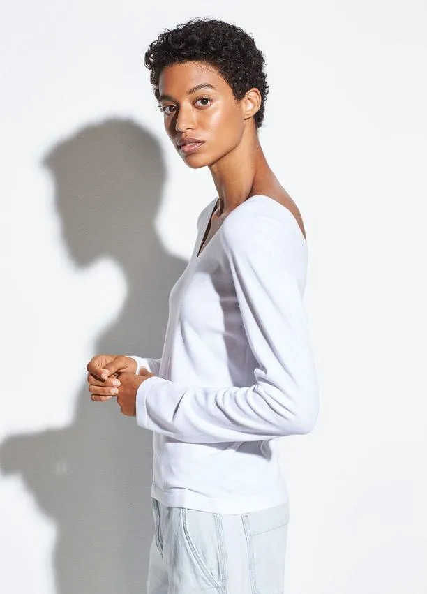VINCE - Double Vee Pullover in Optic White
