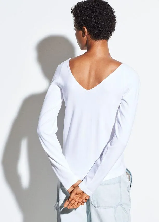VINCE - Double Vee Pullover in Optic White
