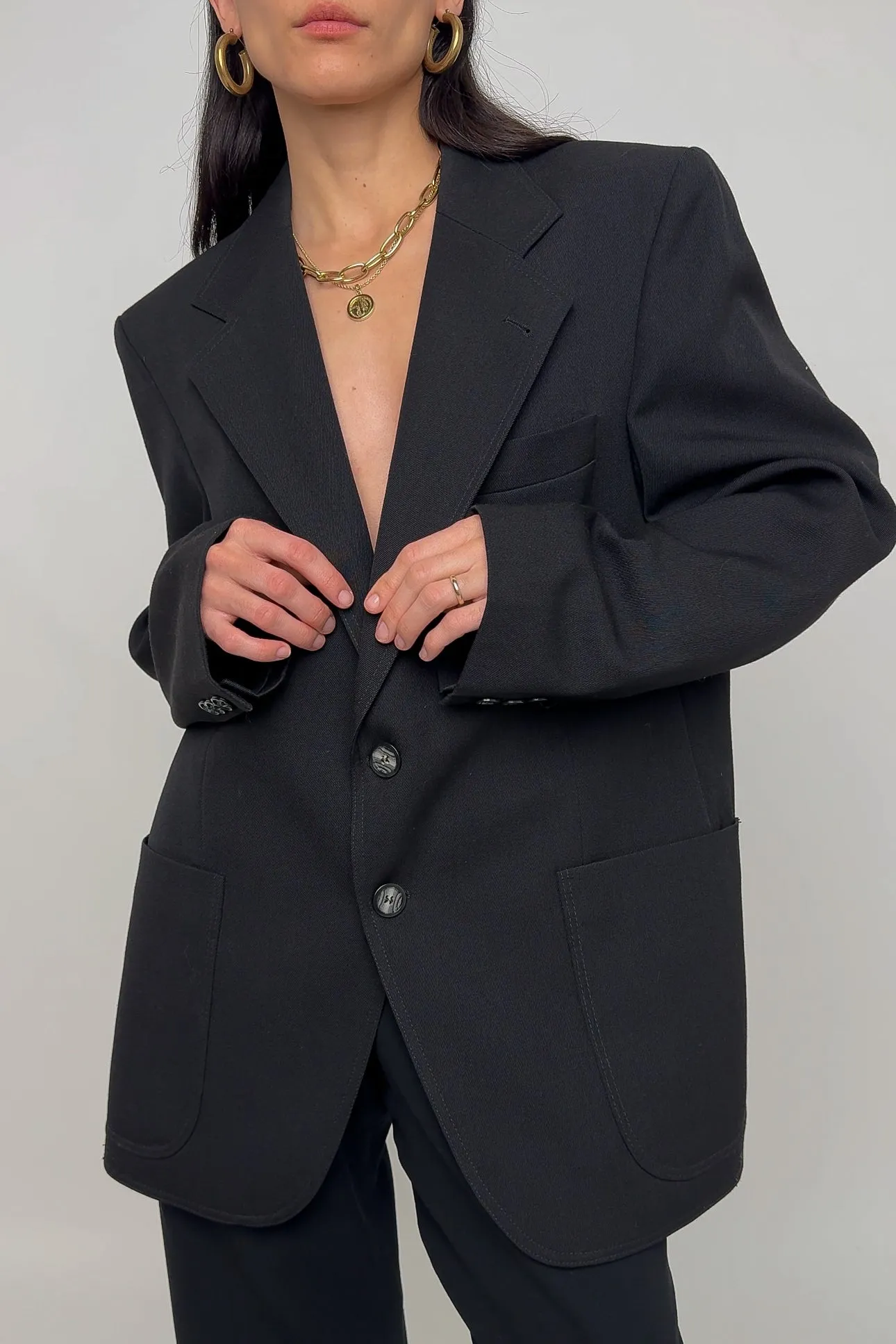 Vintage Onyx Wool Blend Patch Pocket Blazer
