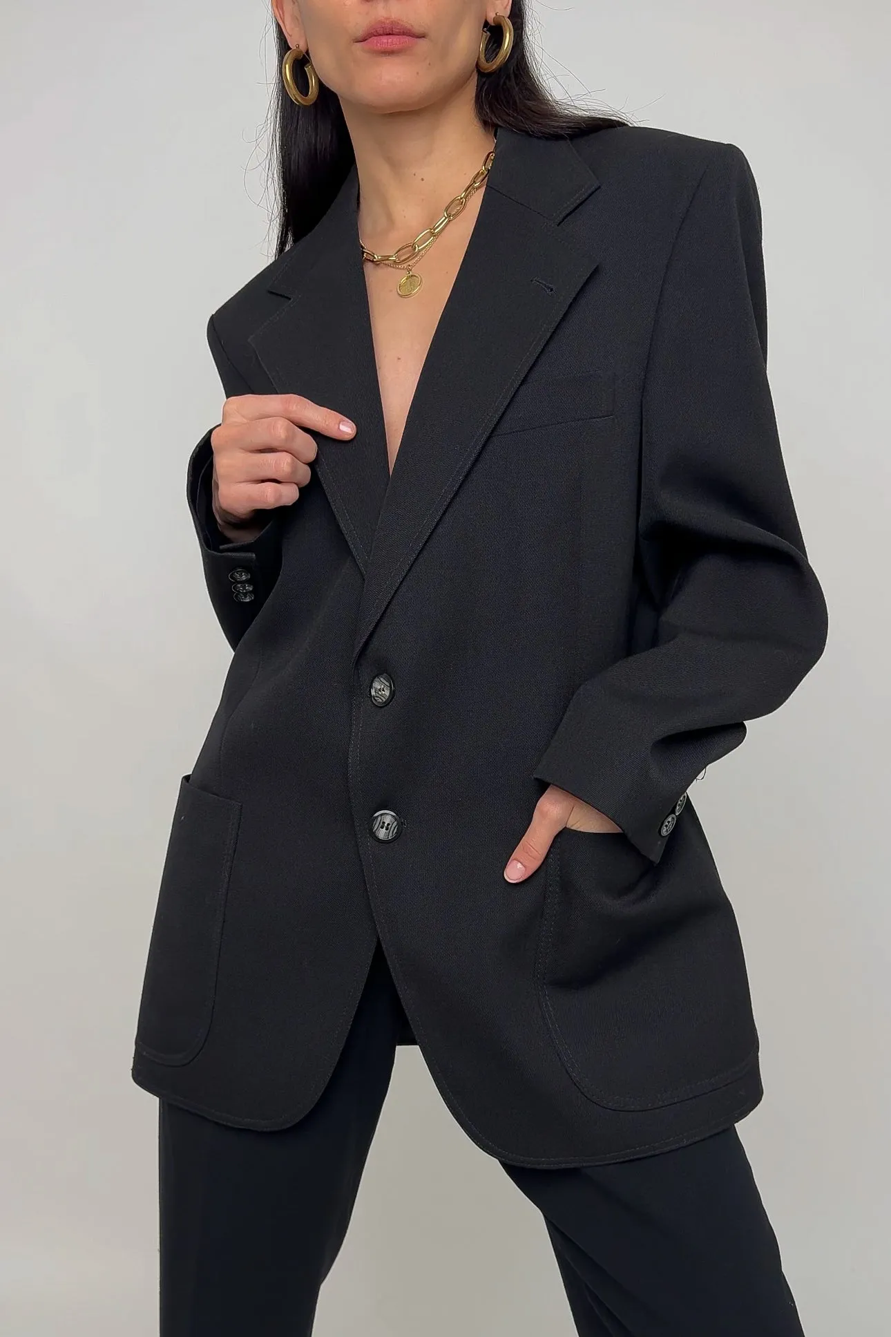 Vintage Onyx Wool Blend Patch Pocket Blazer